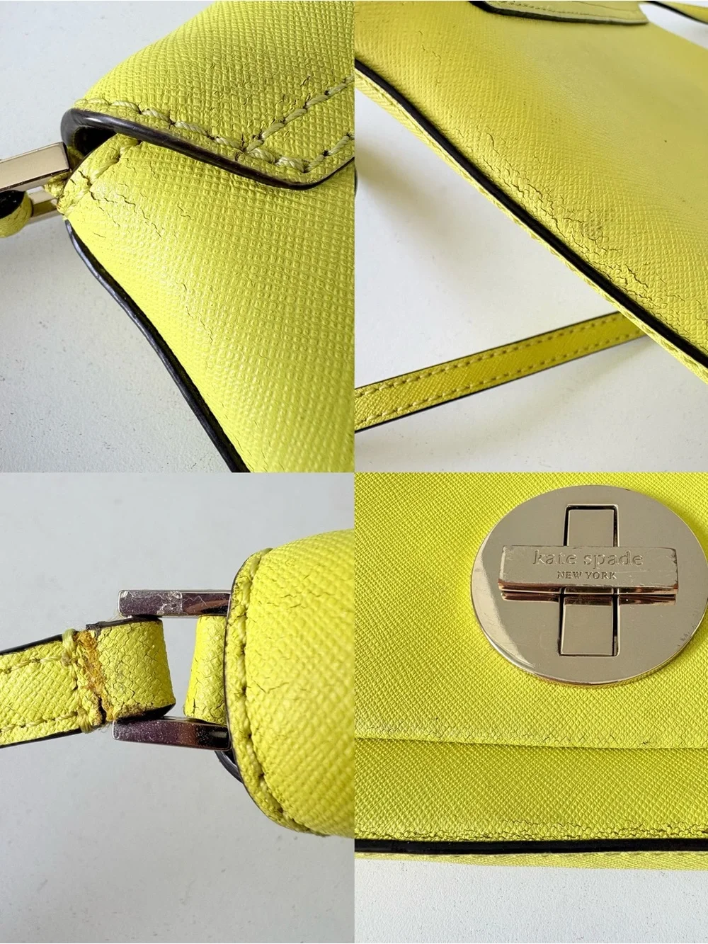Kate Spade Sally Yellow Cow Leather Turnlock Cossbody Bag Purse 7.5”x5”